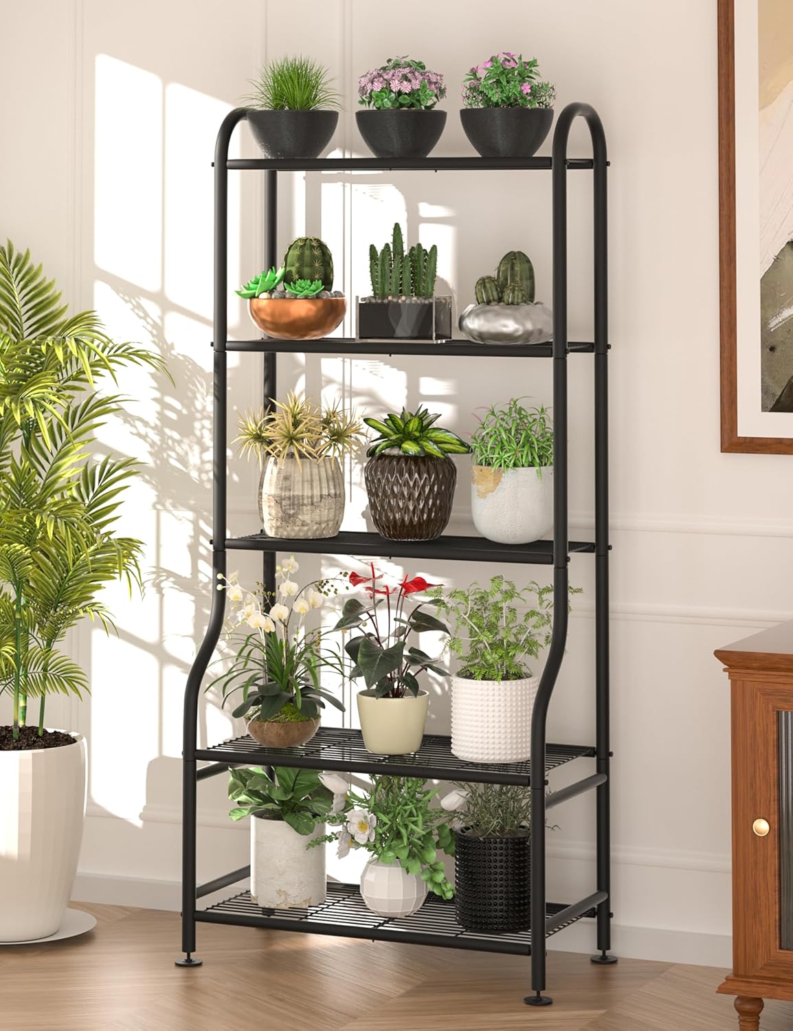 5-Tier Metal Plant Stand Indoor Outdoor, Waterproof Flower Stand for M