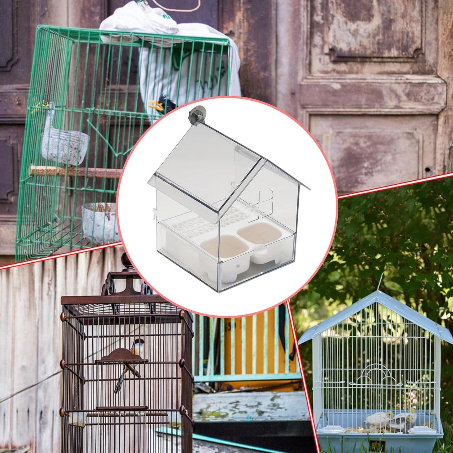 Pull Out External Parrot Feeder Food, Hanging Bird Feeder with Pull Out Tray, Transparent Bird Bath Tub,with Squirrel Proof Tray, for Pet Lover Watching