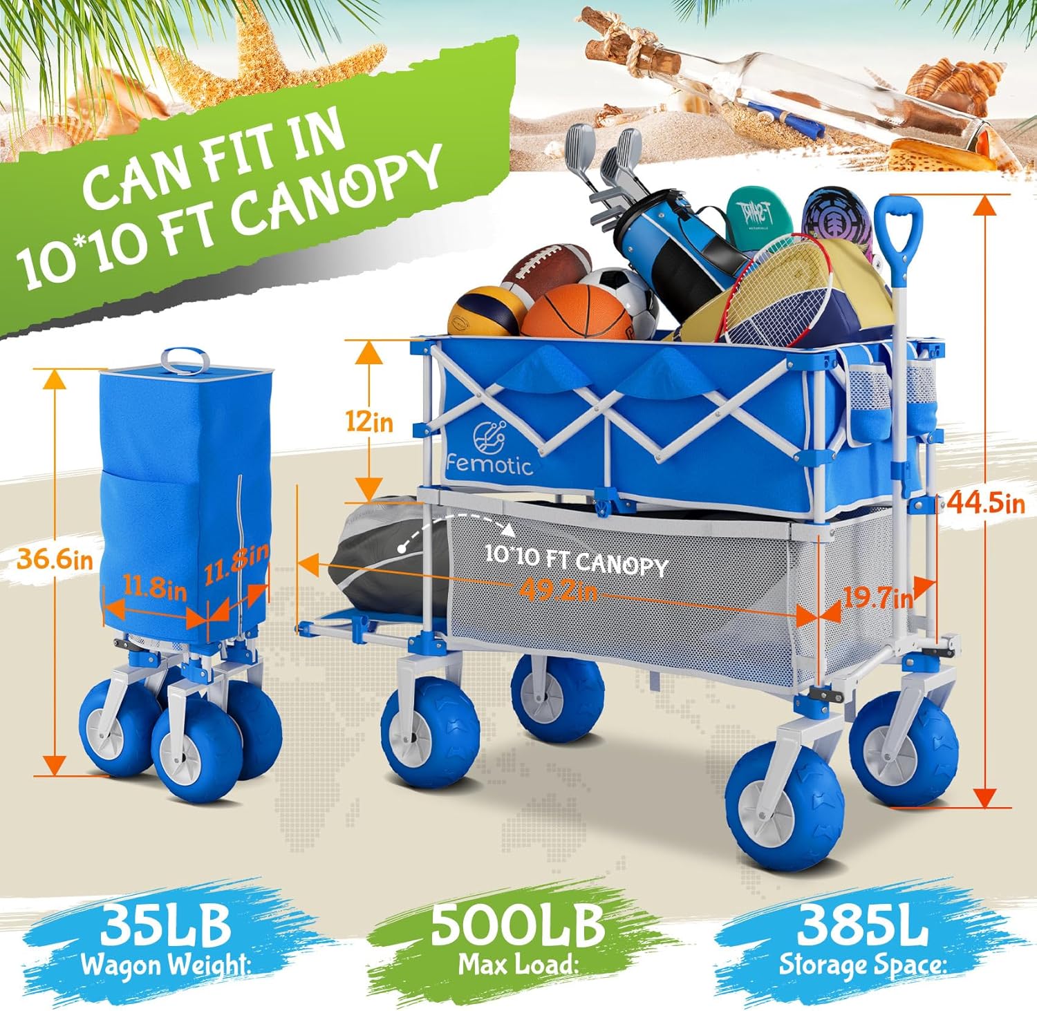 Beach Wagon with Big Wheels for Sand,Heavy Duty Double Decker Wagon wi