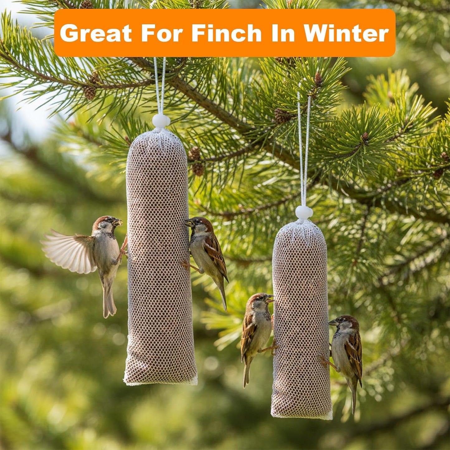 6 pcs Finch Sock, White Finch Sock Feeder for Outdoor Hanging Bird Feeding Bag Niger Seed Feeder Set for Small Wild Birds