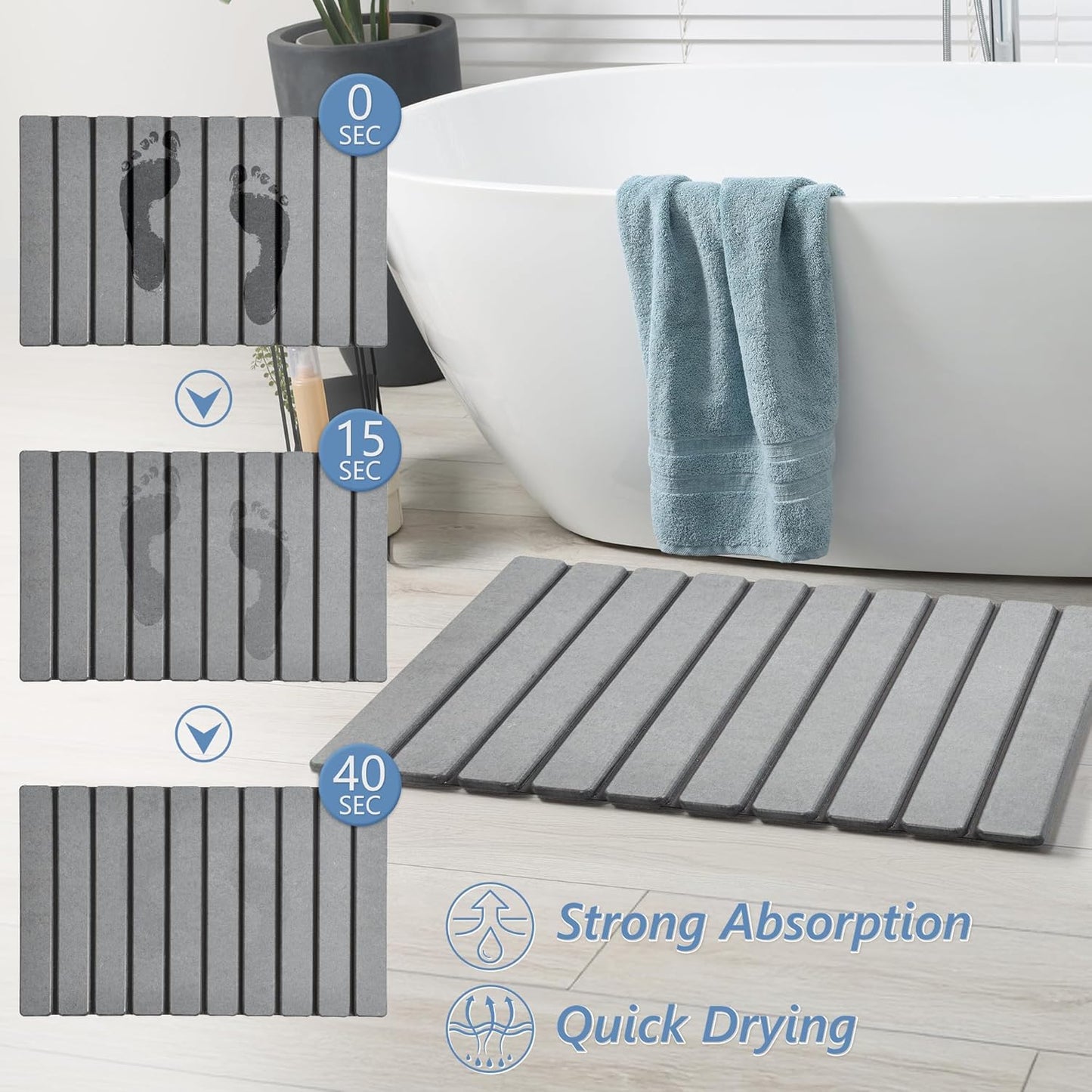 AWW Foldable Stone Bath Mat, Super Absorbent Diatomaceous Earth Mats, 