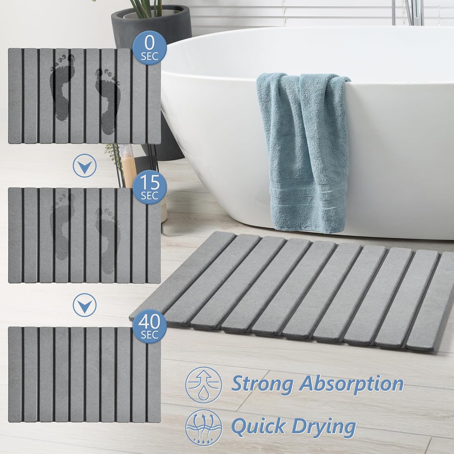AWW Foldable Stone Bath Mat, Super Absorbent Diatomaceous Earth Mats, 