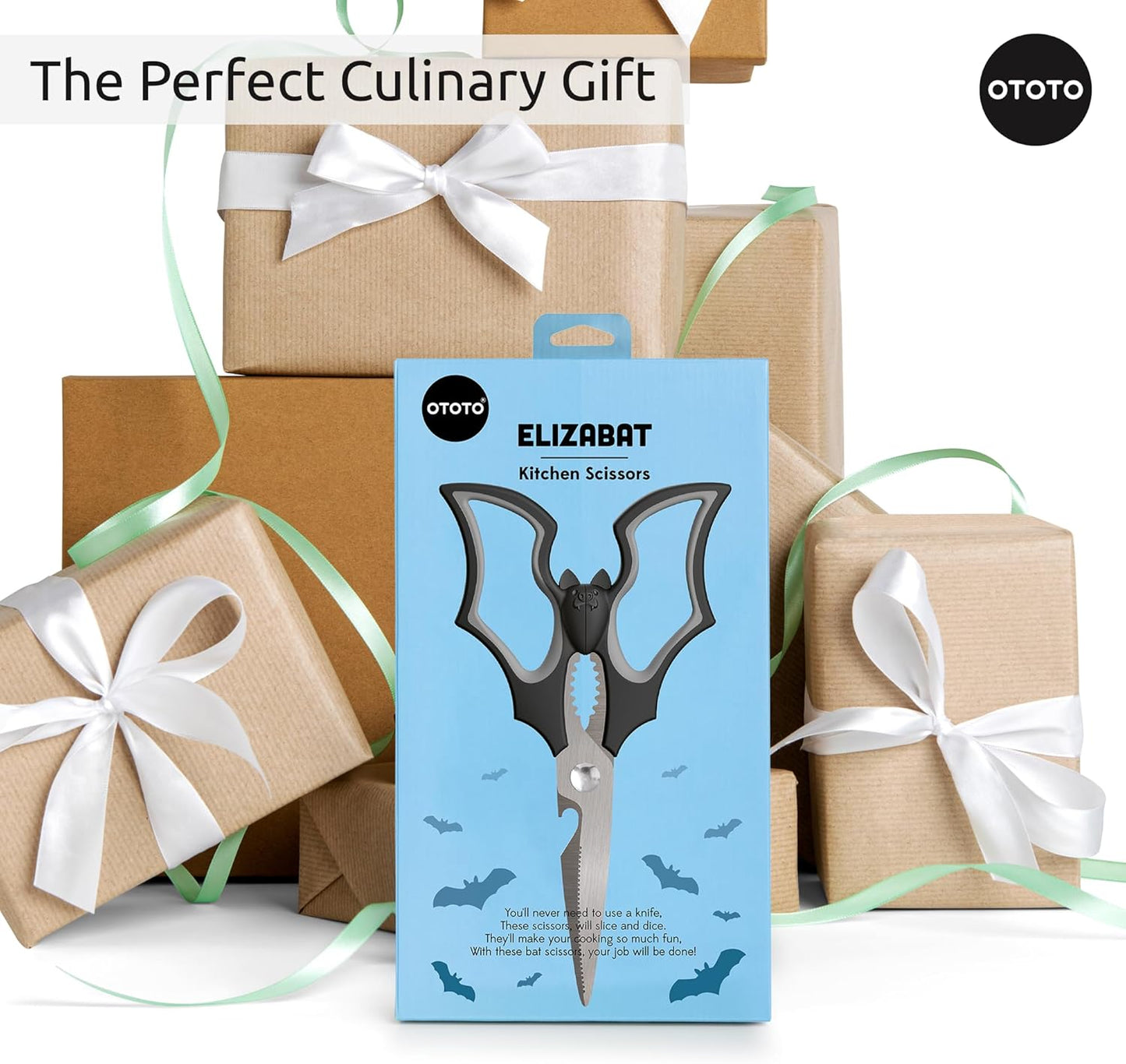 OTOTO Elizabat Kitchen Scissors - Halloween Goth Cute Bat Kitchen Shears, Gothic Scissors Utensils - Spooky Bats Halloween Gifts, Cute Gadgets, Kitchen Gadgets