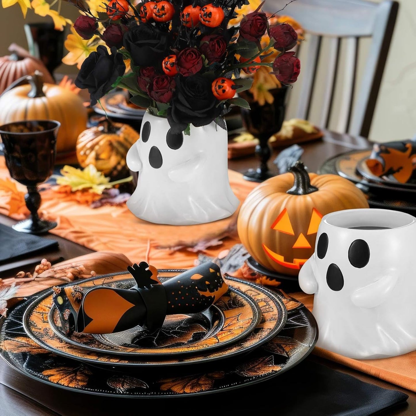 2 Pcs Ghost Bucket Decor 6 Inch Halloween Ghost Planter Vase Decor with Cute Design Candy Bucket Candy Bowl for Halloween Indoor Outdoor Home Display Stand Decoration