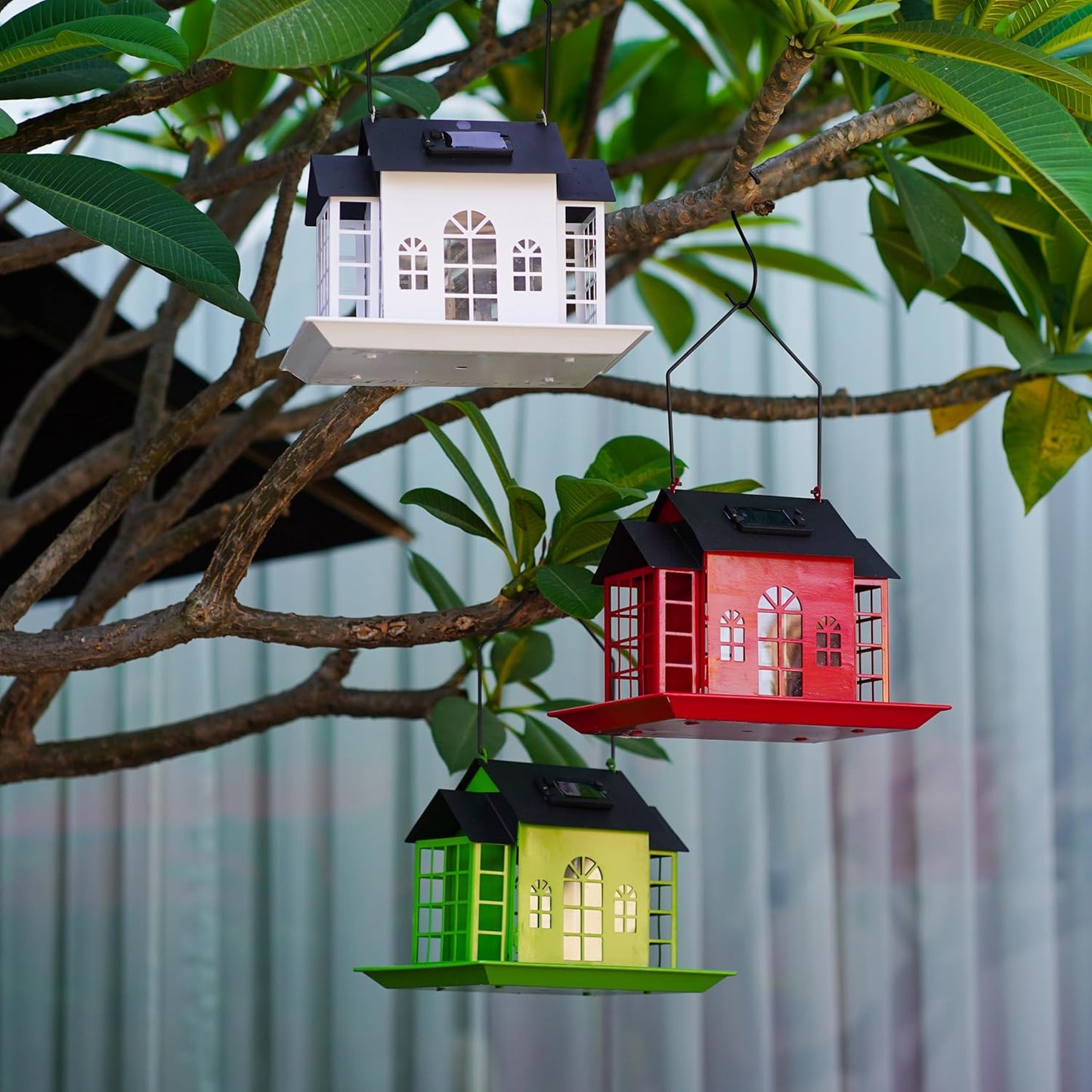 Bird Feeders for Outdoors,Solar Metal Large Capacity Cardinal Birdfeeders with Suet Holder,Cardinal Bird Suet Feeder,Birdhouse,Weatherproof and Durable