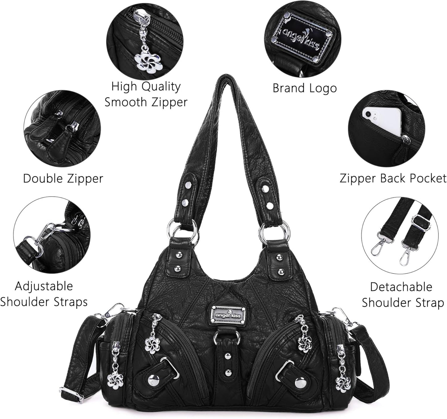 Angel Kiss Purses for Women Small Hobo Shoulder Bags Vagen Leather Mul