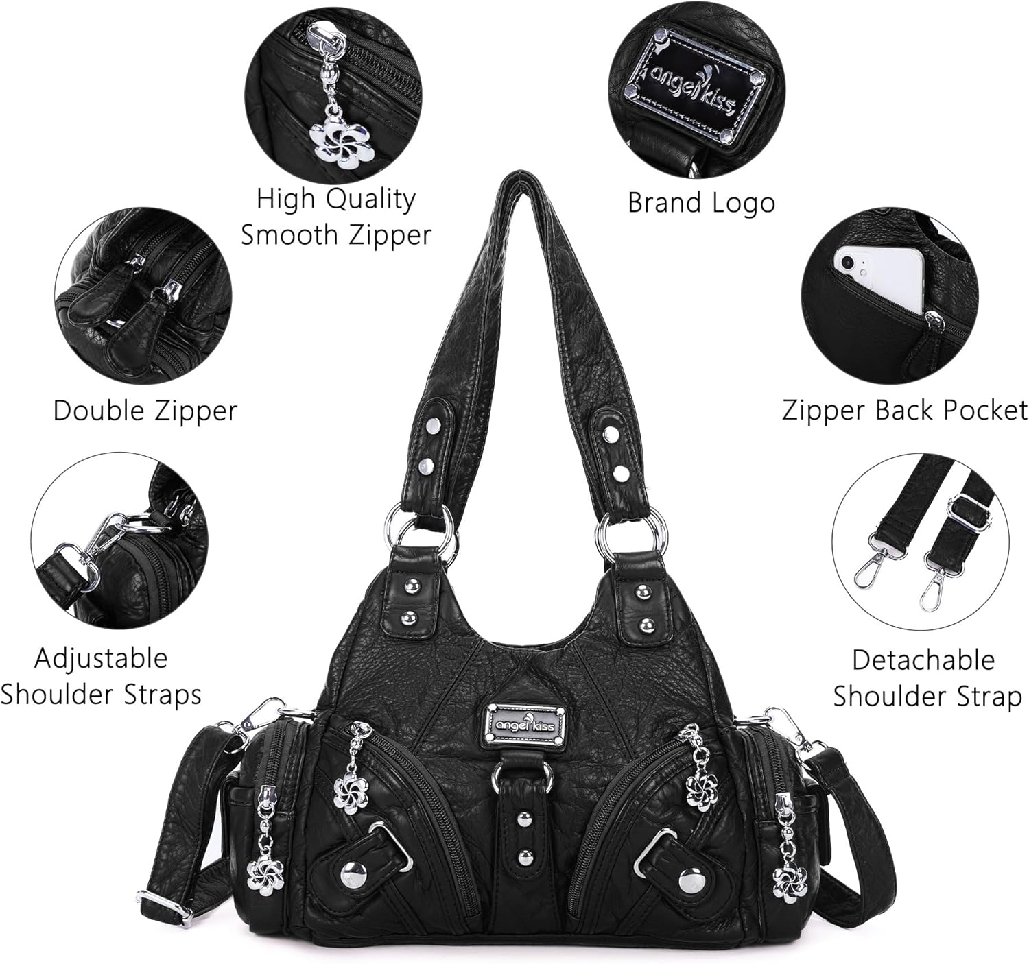 Angel Kiss Purses for Women Small Hobo Shoulder Bags Vagen Leather Mul