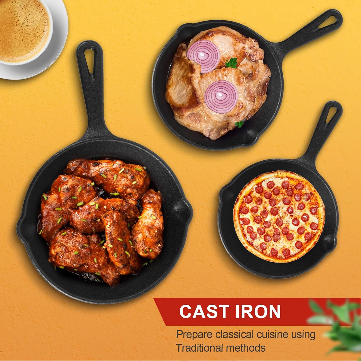 Pre-Seasoned Cast Iron Skillet Set - 3 Piece Frying Pan With Heat-Resi