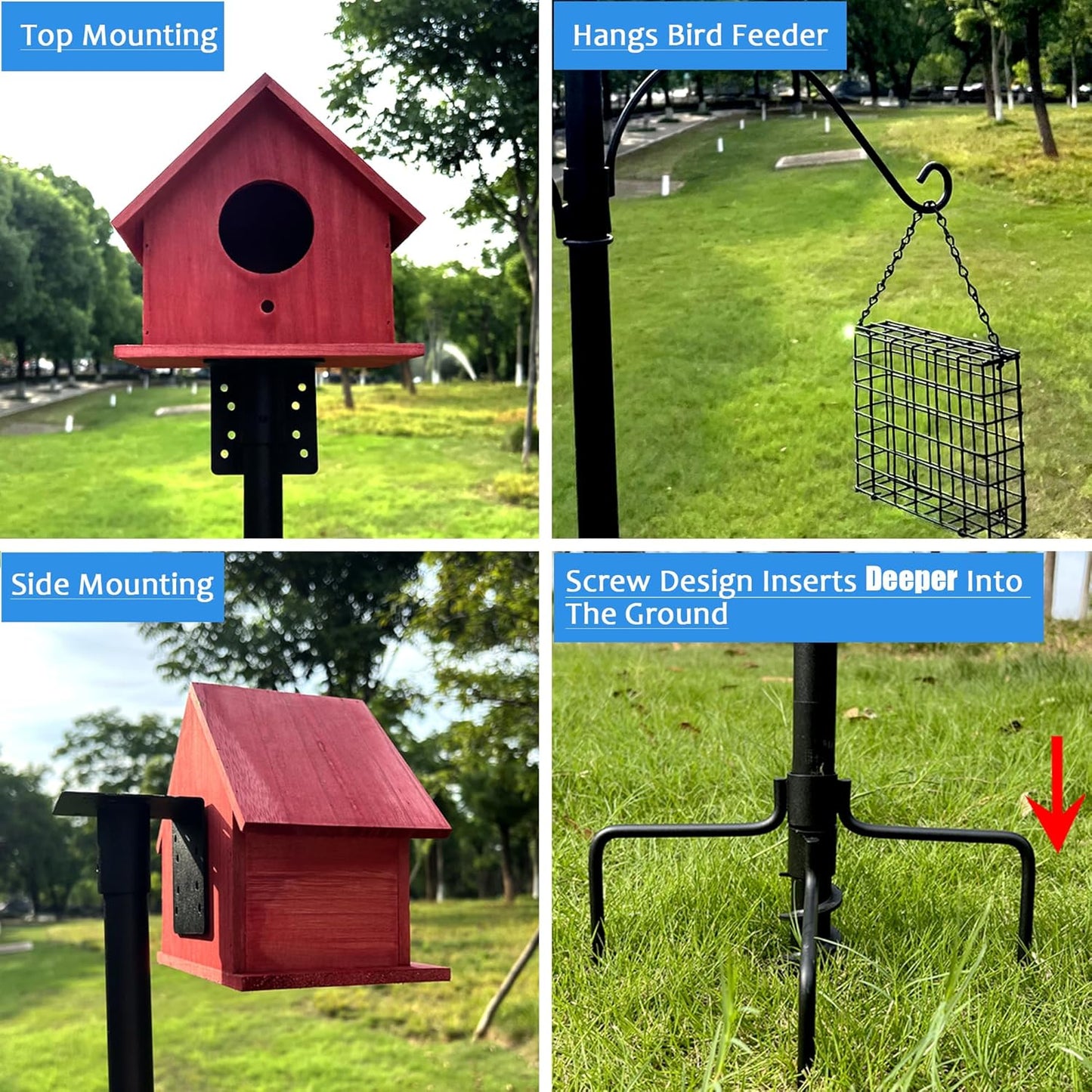 Bird Feeder Pole Squirrel-Proof, 93 Inch Heavy Duty Bluebird House Pole Kit for Outdoor Garden, Feeder Stand Adjustable with 5-Prongs Base for Hanging Plants, Bird Feeders (Shape 1)