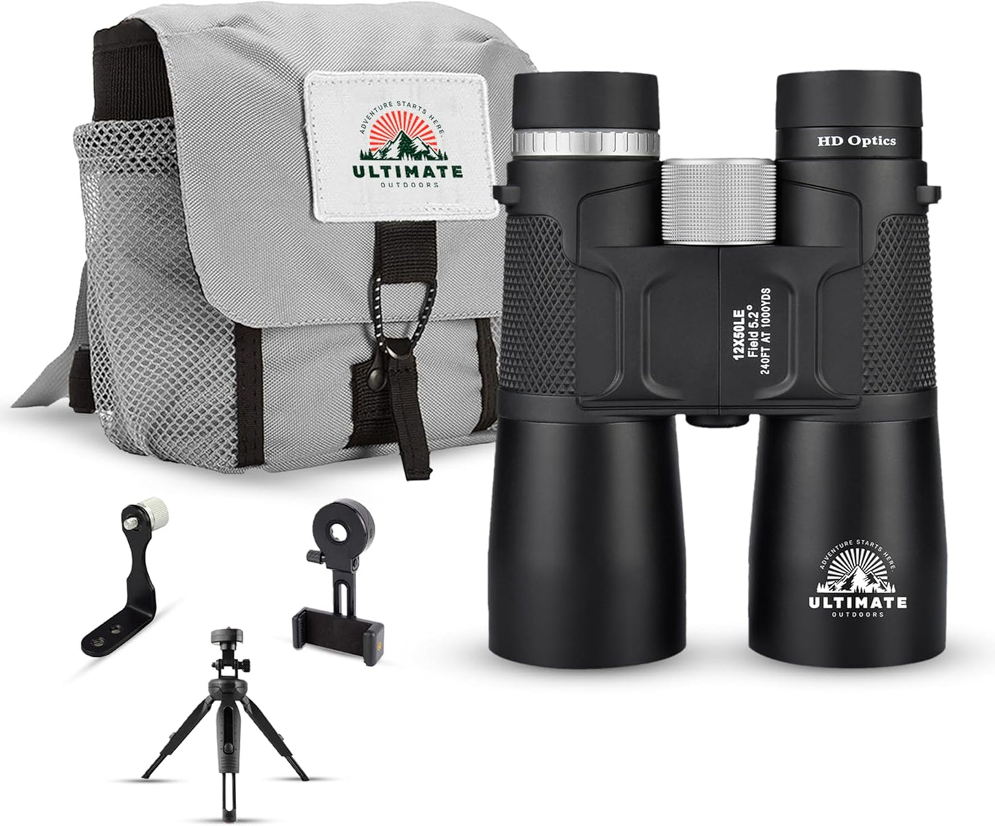 Ultimate Outdoors 12x50 HD Binoculars for Adults – Powerful Waterproof Binoculars with Phone Adapter & Tripod Mount | BaK-4 Prism for Bird Watching, Hunting, Stargazing, Travel & Cruise