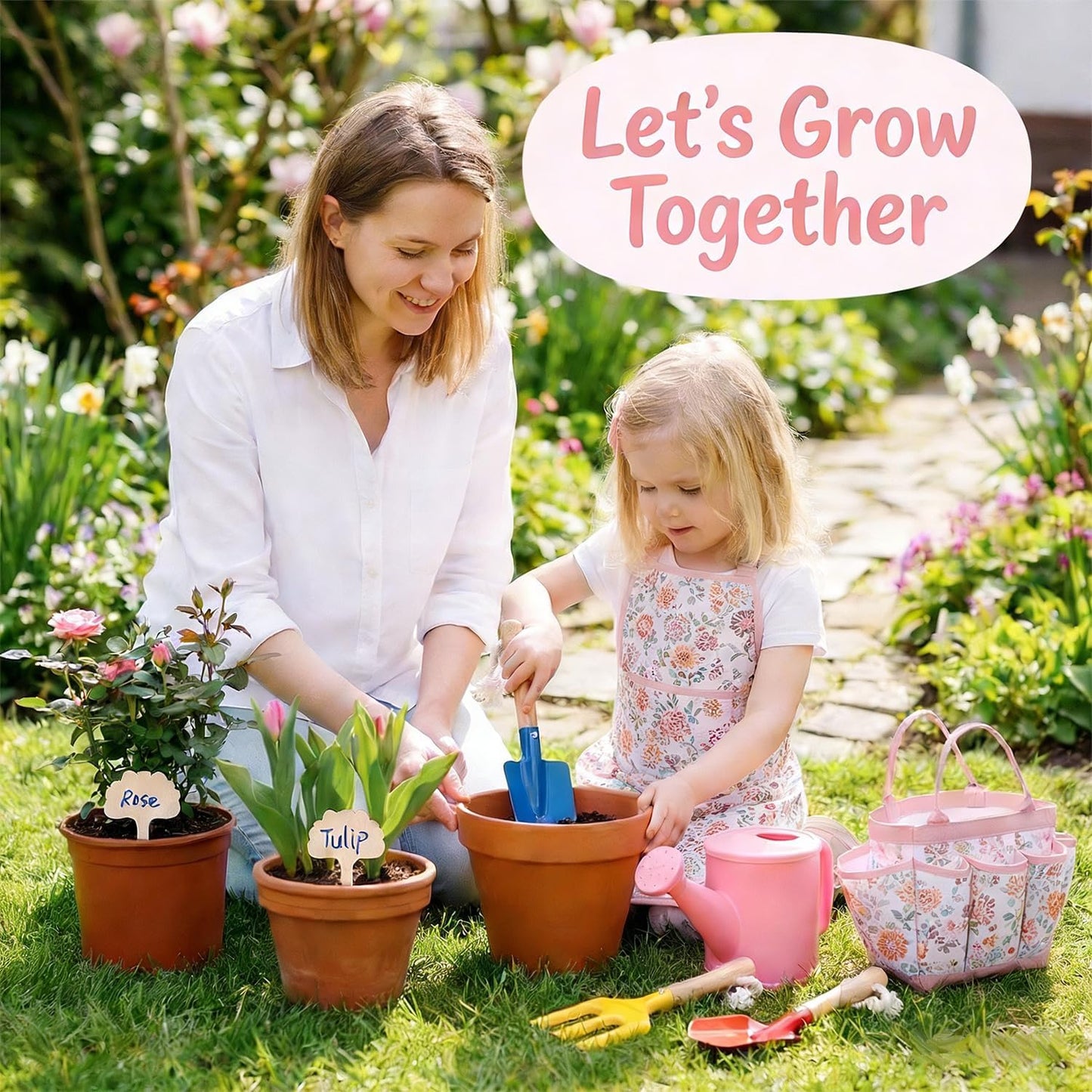 Kids Gardening Tools Set Toddler Gardening Kit with Apron & Tote Bag, 