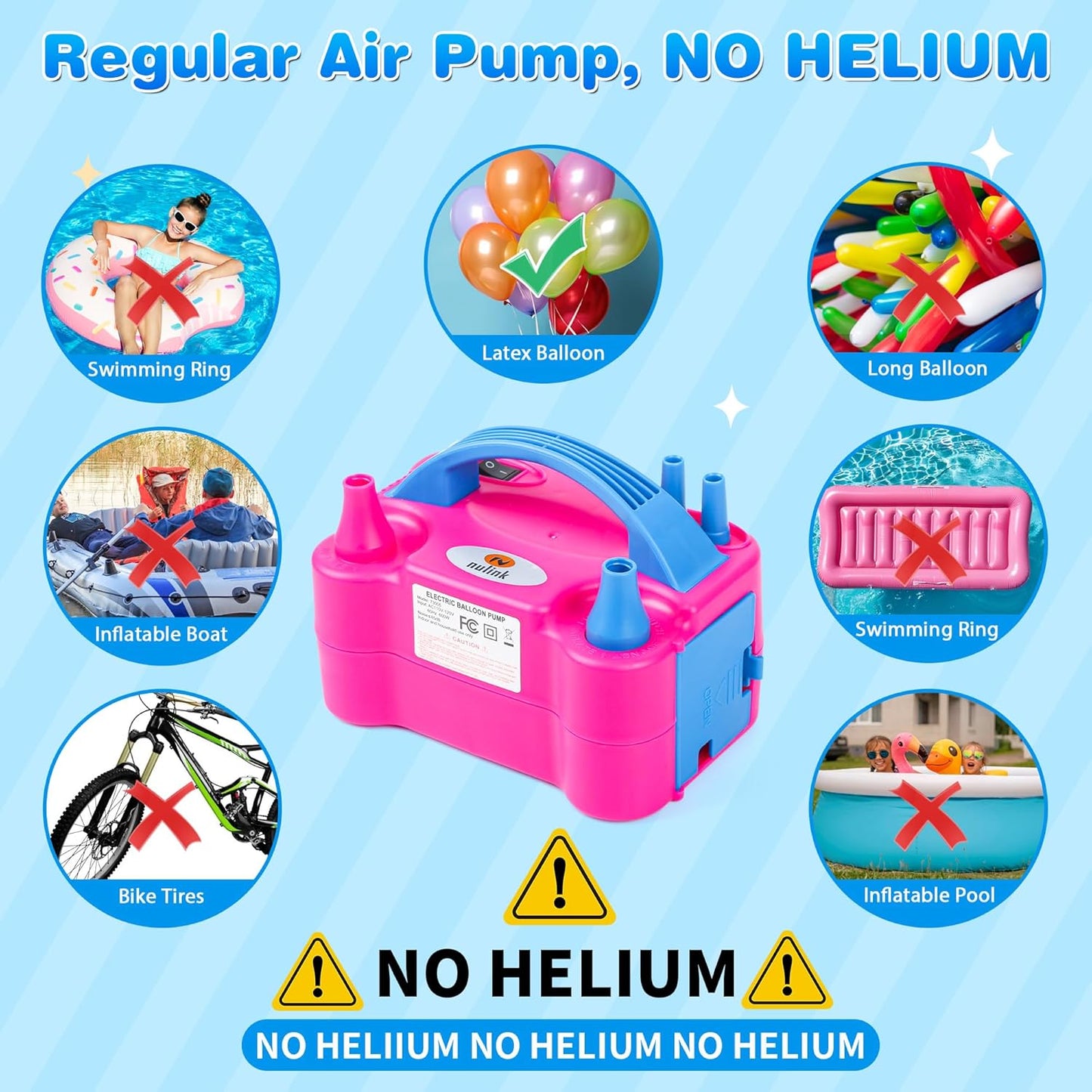 Nulink Electric Balloon Pump, Portable Electric Balloon Blower Machine Balloon Air Pump Dual Nozzle 110V 600W Balloon Inflator for Party Decorations