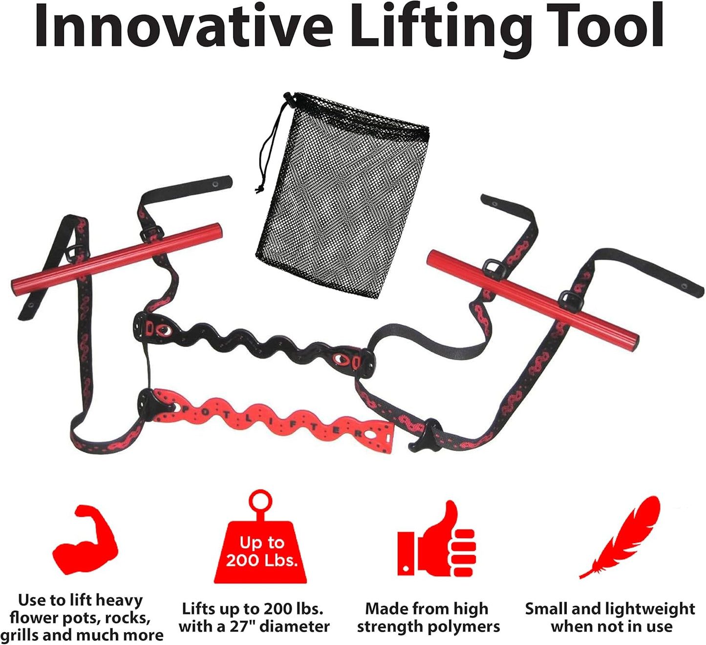 PotLifter - Potted Plant Mover and Essential Lifting Tool For Garden Flower Pots, Planters, Trees, Rocks - Lifts Up to 200 Pounds - A Plant Caddy Alternative, Easily Move Heavy Items Around Your Yard