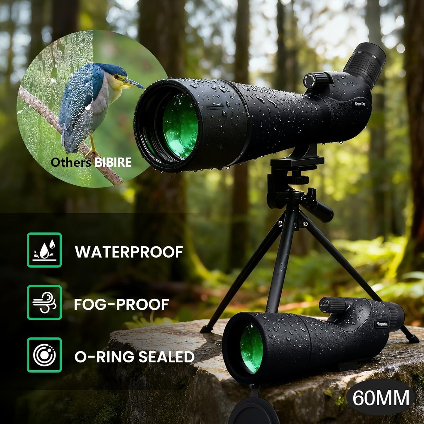 BIBIRE 25-75x60/80 HD Spotting Scope, BAK4 Waterproof Spotter Scope wi