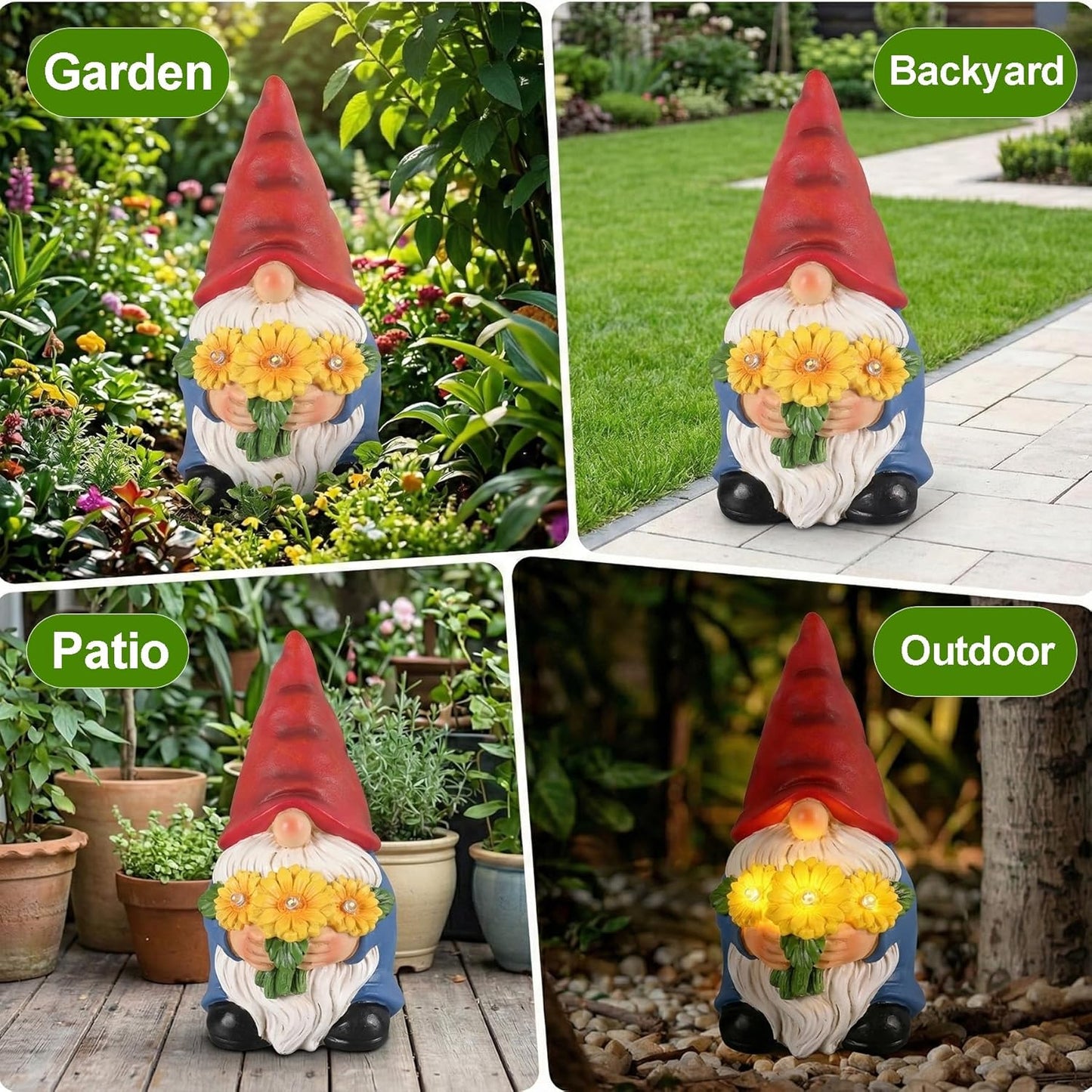 Solar Garden Gnome Statue with Sunflower Lights - Thoughtful Gift for Mom, Grandma, Garden Lovers - Hand-Painted Outdoor Decor for Patio, Yard, Birthday, Mother’s Day
