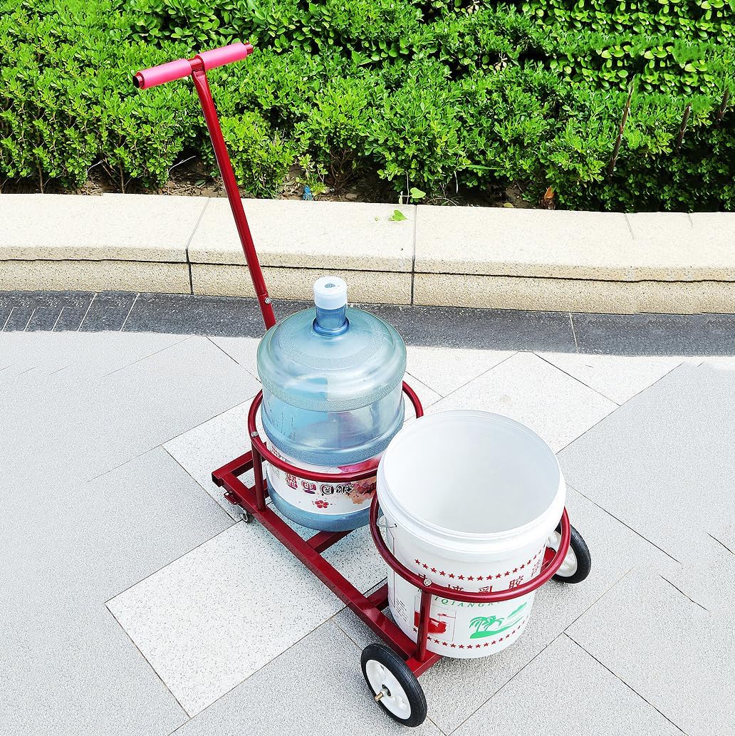 Dual-Bucket Heavy-Duty Hand Truck, Bucket Cart, Garbage Cart, Gas Bottle Transporter, 4-Wheel Braked Trolley with 400LB Capacity, Ideal for Outdoor, Garden, Home, and Industrial Use (red)