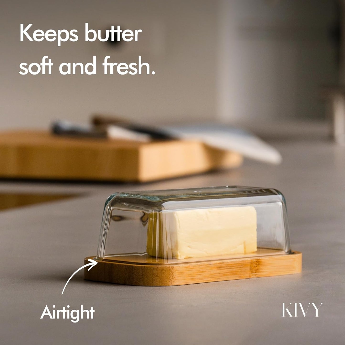 KIVY Glass butter dish with airtight lid that keeps butter soft - For 