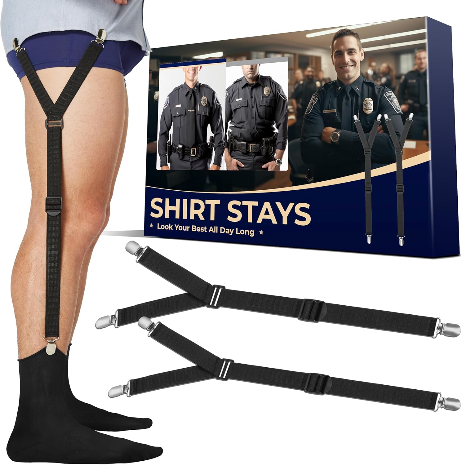 Shirt Stays Adjustable Soft and Smooth Elastic with Non Slip Clips Per