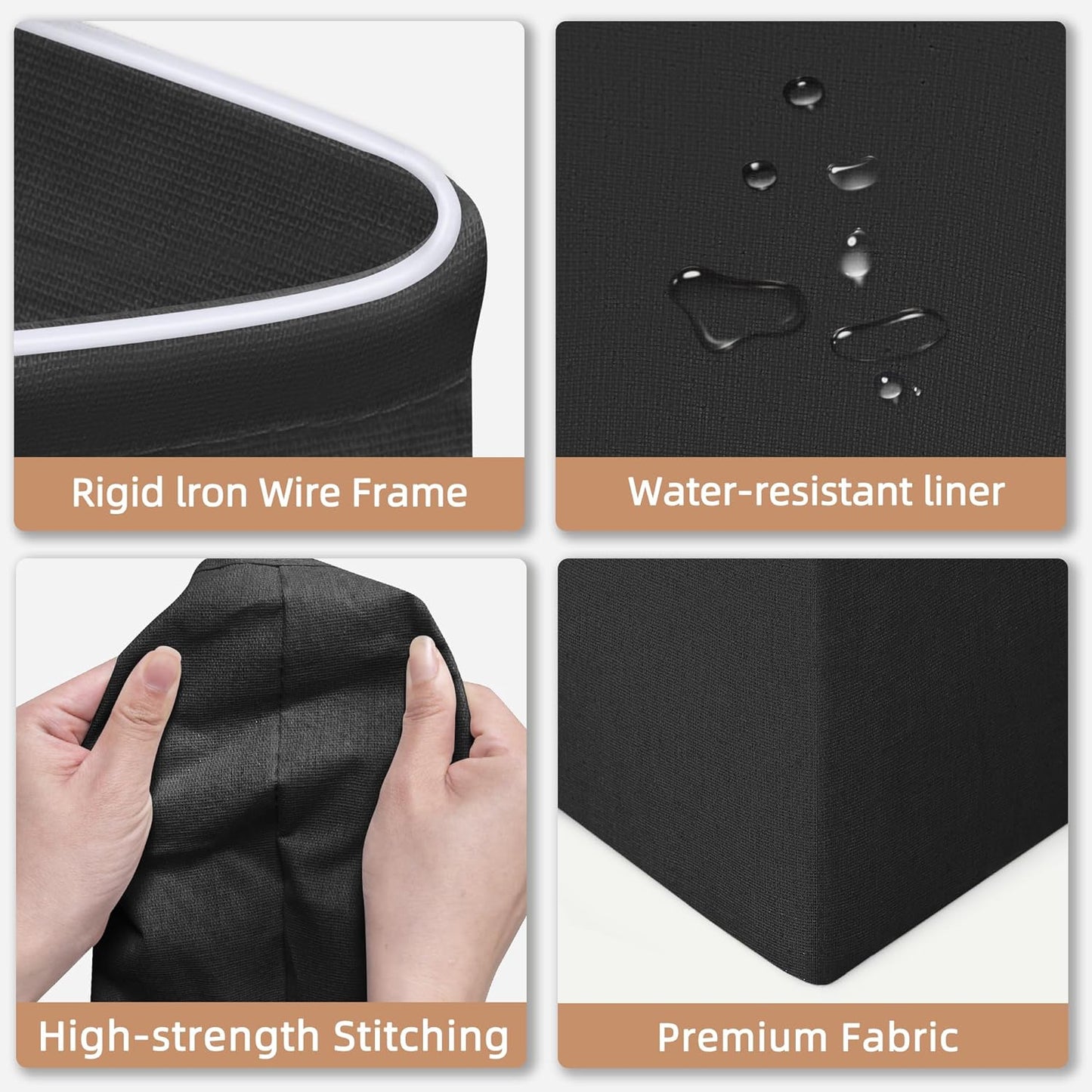 STORAGE MANIAC 2-Pack Large Laundry Hamper, 100L (26.4 Gal) Collapsible Laundry Basket with Bamboo Handles, Freestanding Waterproof Clothes Hamper for Laundry Room, Bedroom, Dorm, Towels, Toys, Black