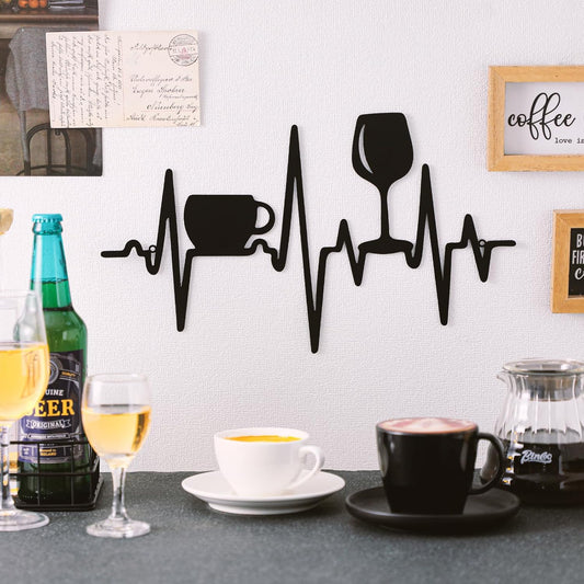 Blulu Heartbeat Coffee and Wine Bar Sign 15.75 x 9.04 Inch Rustic Blac