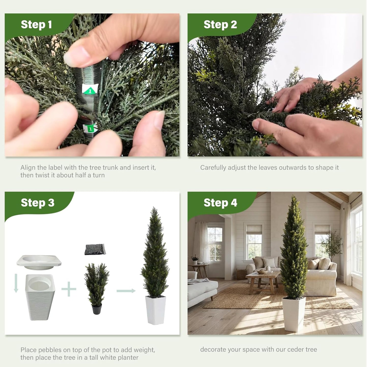 Artificial Cedar Topiary Tree - 5FT Tall Fake Plants with White Tall Planter, Artificial Plants Indoor Floor Plant in Pot, Realistic Faux Tree for Home Office Living Room Decor
