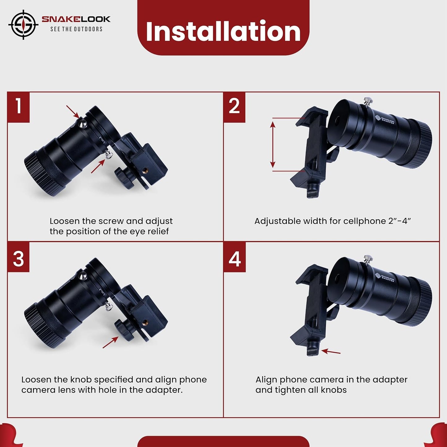 SnakeLook™ GEN 2 Scope Phone Adapter – Quick Connect Universal Smartphone Mount for Filming & Aiming Only – NOT for Shooting or Hunting Perfect to Capture Outdoor Scenes-Universal Phone Adapter-GEN 2