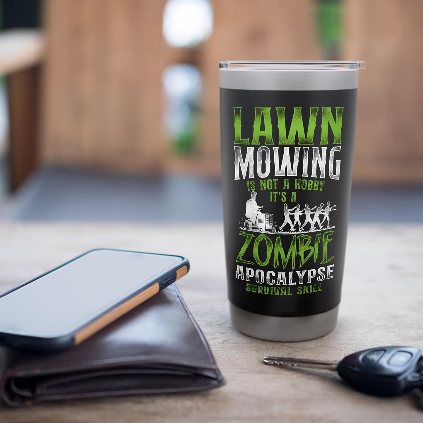 Lawn Mower Mowing Dad Father Landscaper Vintage Zombie Lawn Stainless Steel Insulated Tumbler
