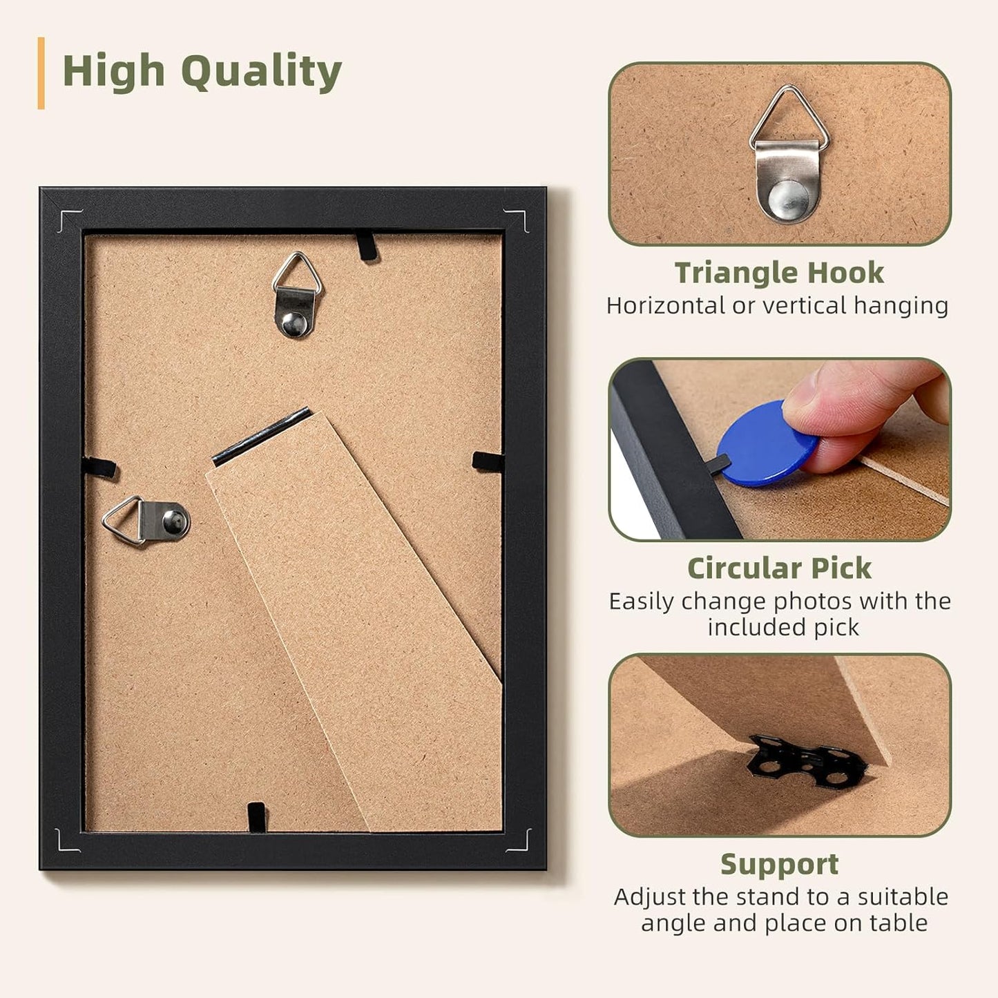 HappyHapi 4x6 Picture Frames Set of 10, Tabletop or Wall Display Pictures 3.5x5 with Mat or 4x6 Without, Multi Photo Frames Collage (Black)
