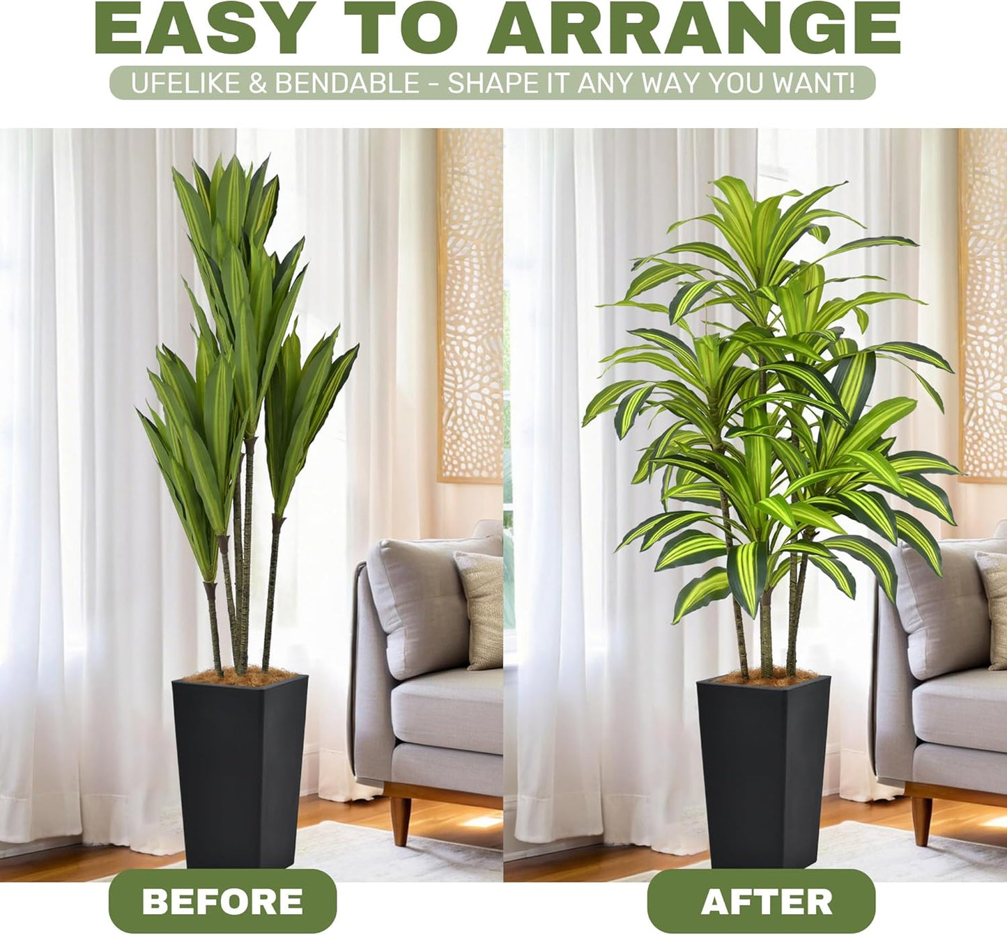 Artificial Dracaena Tree 5FT(60in) Tall Fake Silk Yucca Tree with Black Planter, Faux Floor Potted Artificial Plants for Home Office Living Room Indoor Decor (5feet,Tall Pot)