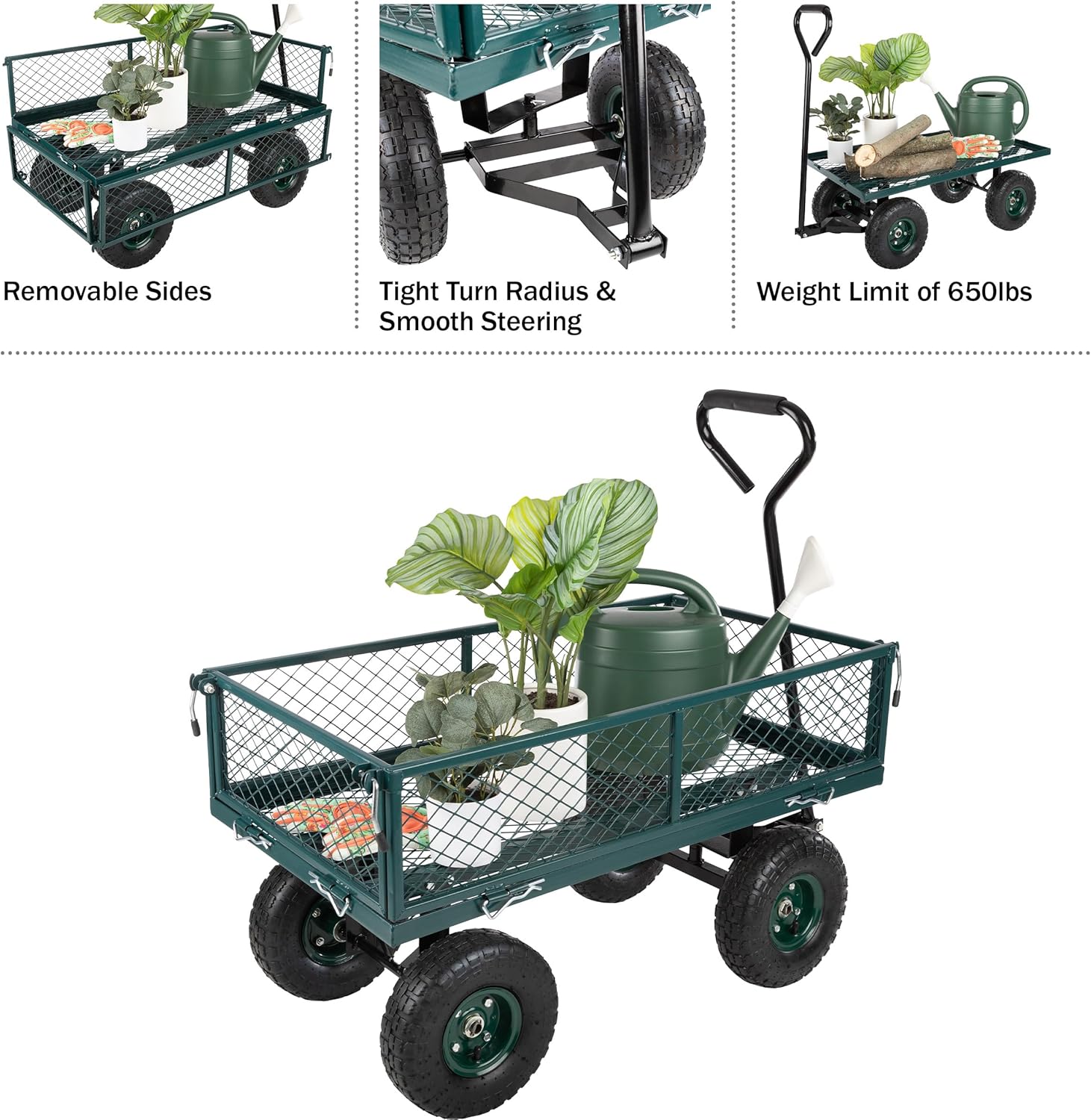 Garden Cart - Rolling Wagon Cart with 650lb Weight Capacity, All-Terra