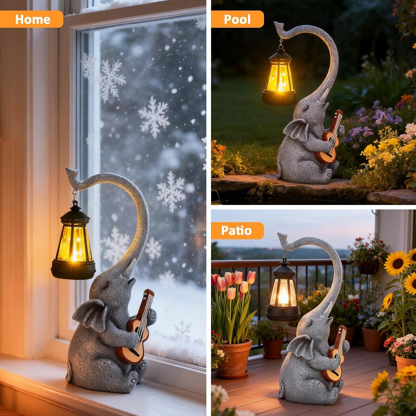 Solar Garden Decor Elephant Statue Lights, Outdoor Shatter-Resistant Resin Garden Statue Decoration for Yard Lawn Home, Unique Birthday and Housewarming Elephant Gifts for Women Mom