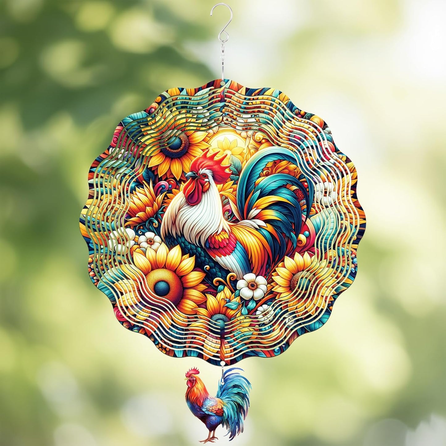 Chicken Wind Spinners Outdoor - Rooster Decor Hanging Kinetic Sculptur