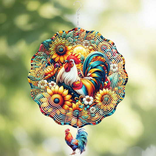 Chicken Wind Spinners Outdoor - Rooster Decor Hanging Kinetic Sculptur