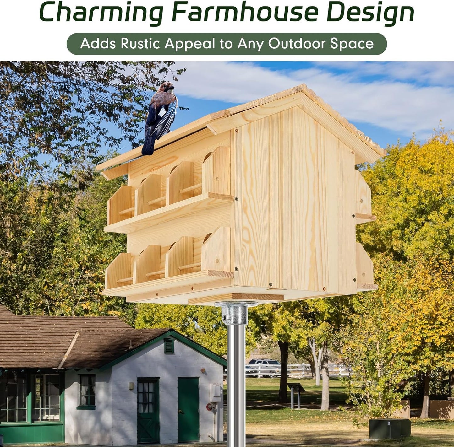 Bird House for Outside 12 Room Round Entry Large Purple Martin House for Garden Courtyard Backyard Decor 20 Inch Rustic Bluebird Wren Chickadee Sparrow Nest Box
