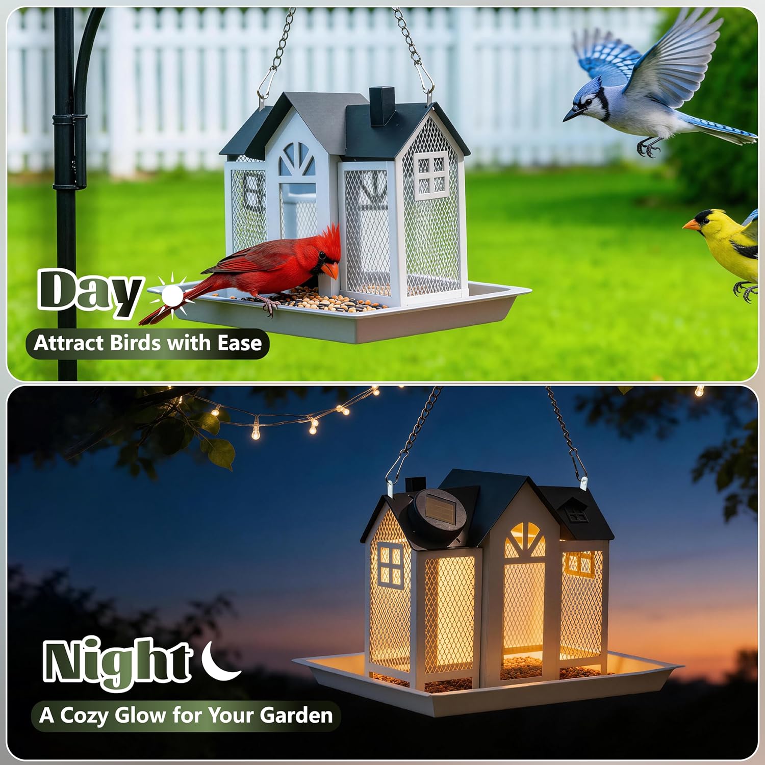 Solar Bird Feeder for Outdoors Hanging with Solar Light, Decorative Ir