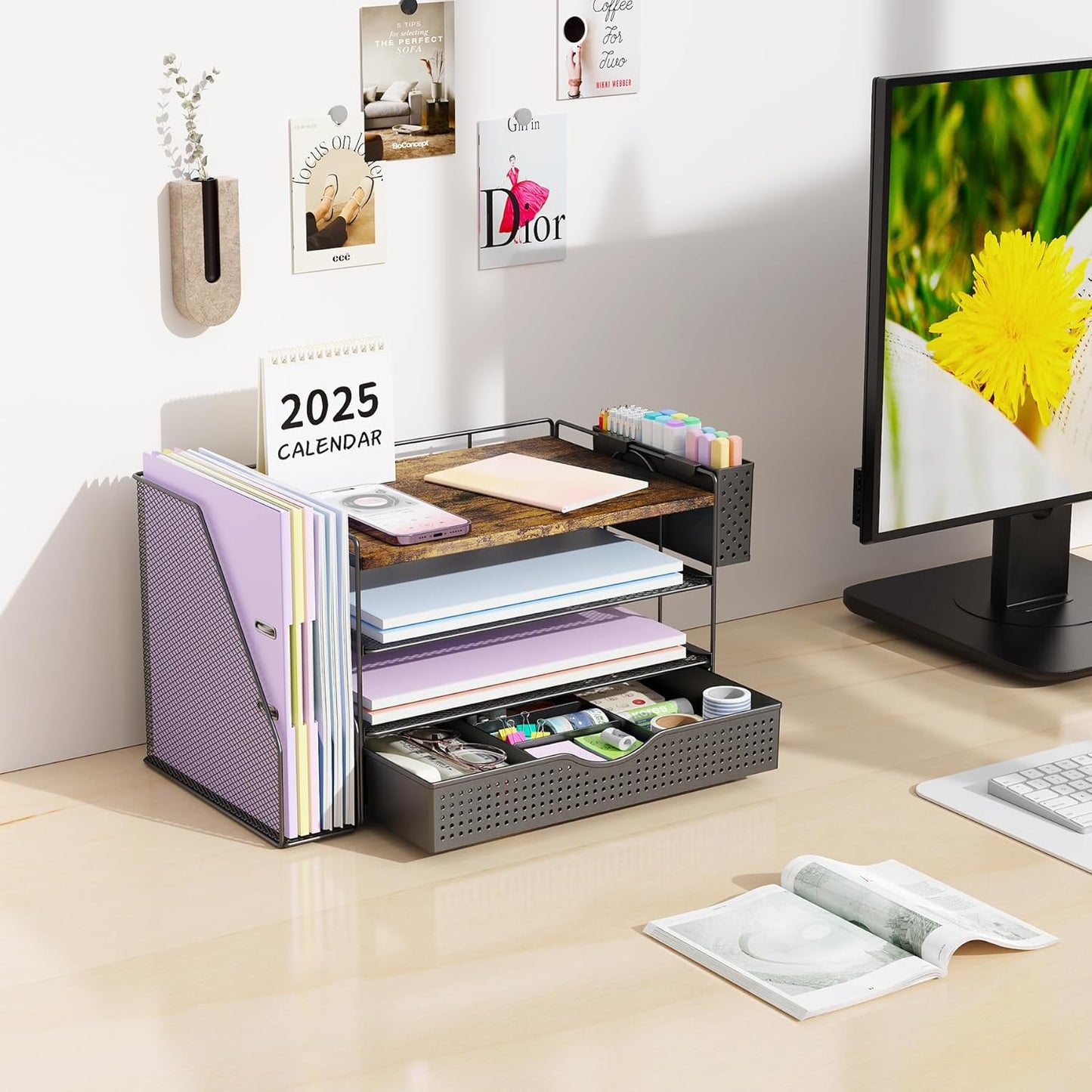 gianotter Wood Desk Organizers and Accessories with File Holder, 4-Tie