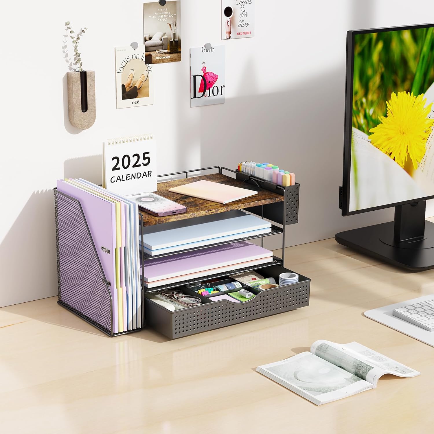 gianotter Wood Desk Organizers and Accessories with File Holder, 4-Tie