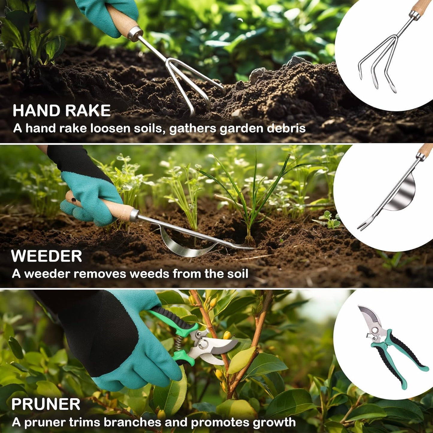 Bluemars Gardening Hand Tool Kit 14PCS Heavy Duty Stainless Steel Gard