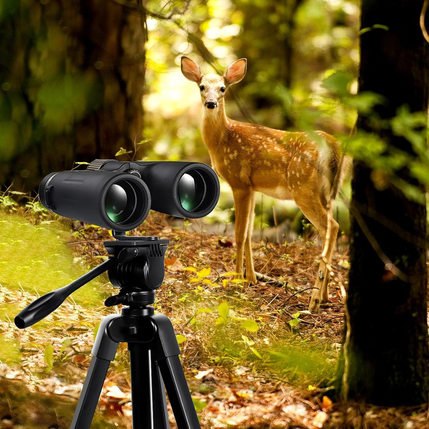 Binocular Tripod, Spotting Scope Tripod Stand with Binocular Adapter and 2 QR Plates, Travel Camera Stand, Compatible with Binoculars/Spotting Scope/Camera/Telescope/Astronomy Binoculars/DSLR
