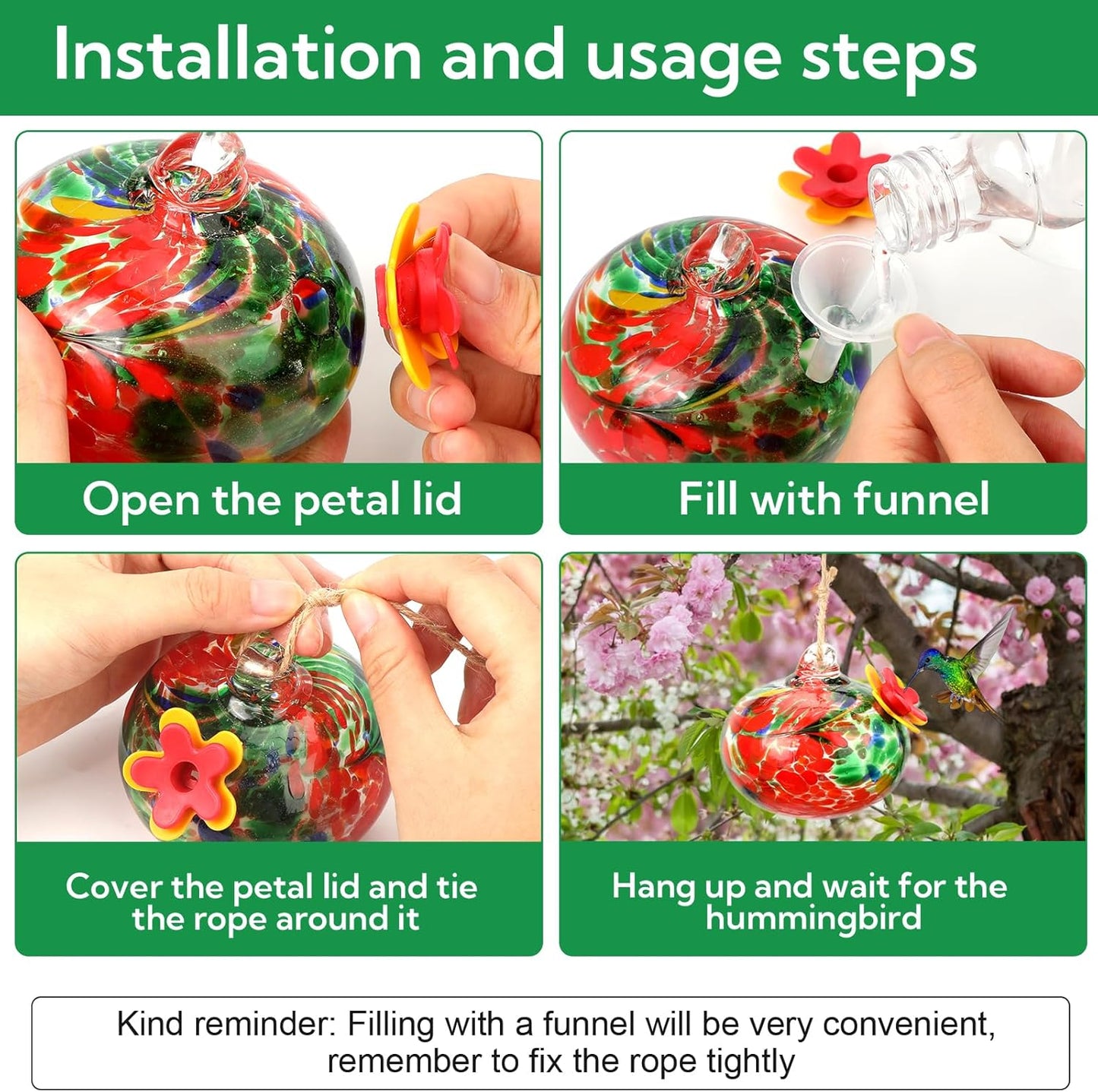 6PCS Hummingbird Feeders for Outdoors - Glass Leak Proof Bird Feeders for Garden & Backyard Decor, Multicolor, for Women & Moms