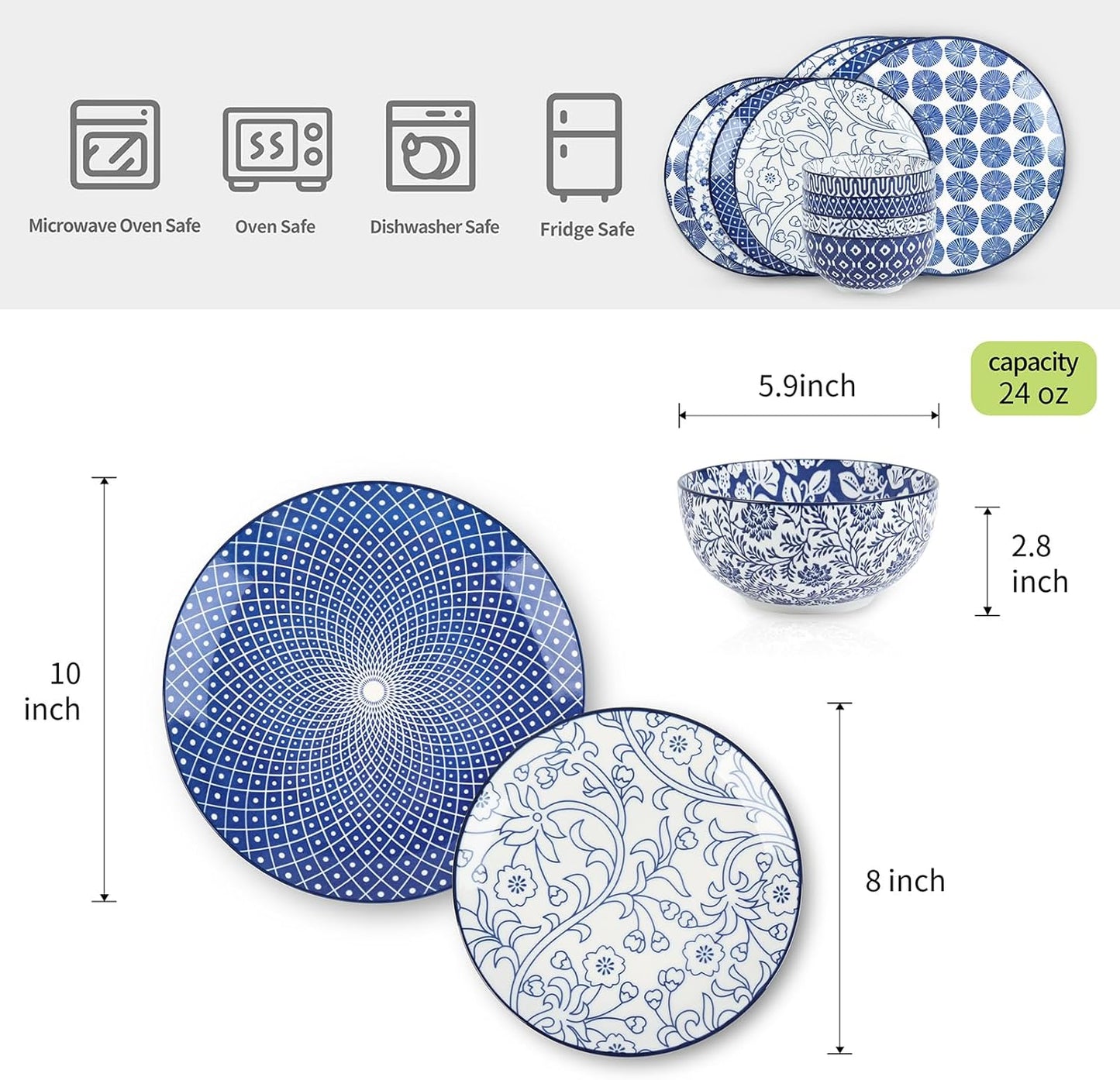 Selamica Ceramic Dinnerware Sets, 12-Pieces Plates and Bowls Sets, Scr