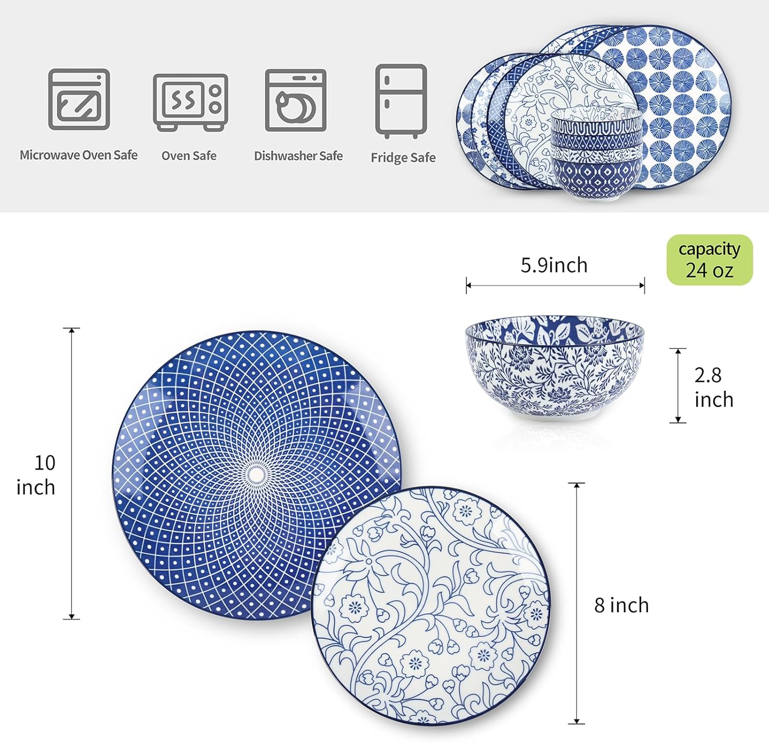 Selamica Ceramic Dinnerware Sets, 12-Pieces Plates and Bowls Sets, Scr