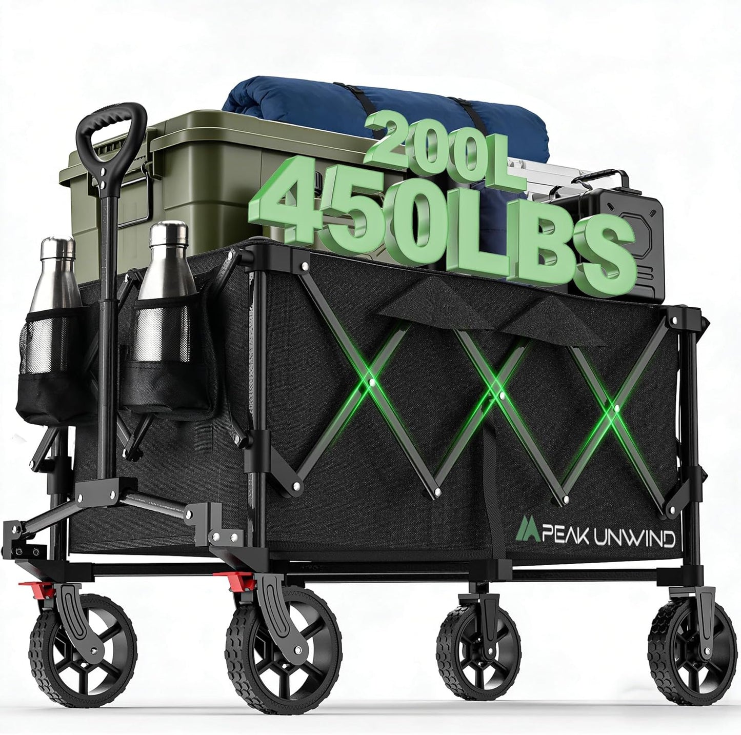 Wagons Carts Foldable,Collapsible Wagon with Wheels,450LBS Heavy Duty 