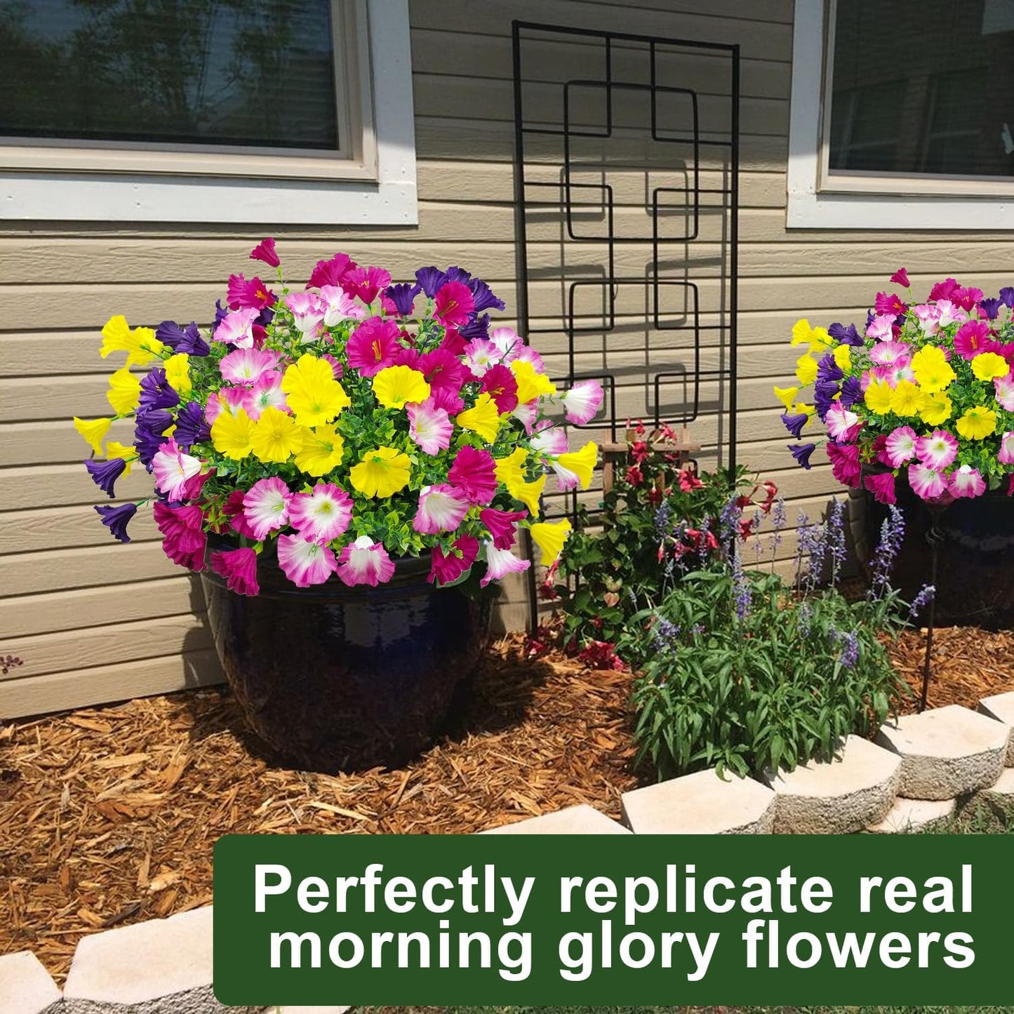 12 Bundles Artificial Flowers for Outdoors UV Resistant Morning Glory Artificial Flowers Fake Petunias for Home Front Porch Garden Patio Window Box Outside Indoor Planter Decor (4 Colors)