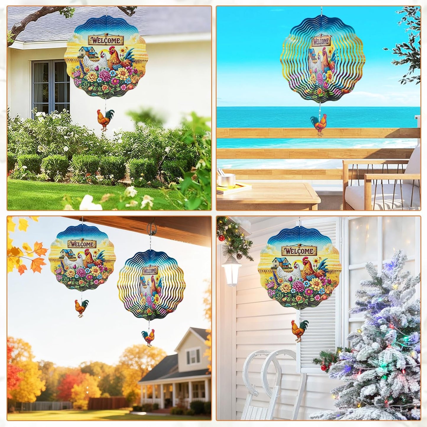 Farmhouse Rooster Wind Spinners Outdoor - Chicken Gifts for Women Mom Men Dad Grandpa, 3D Cute Wind Spinner for Yard Patio Ornament Garden Decor, 12 Inch Hanging Kinetic Metal Wind Sculpture