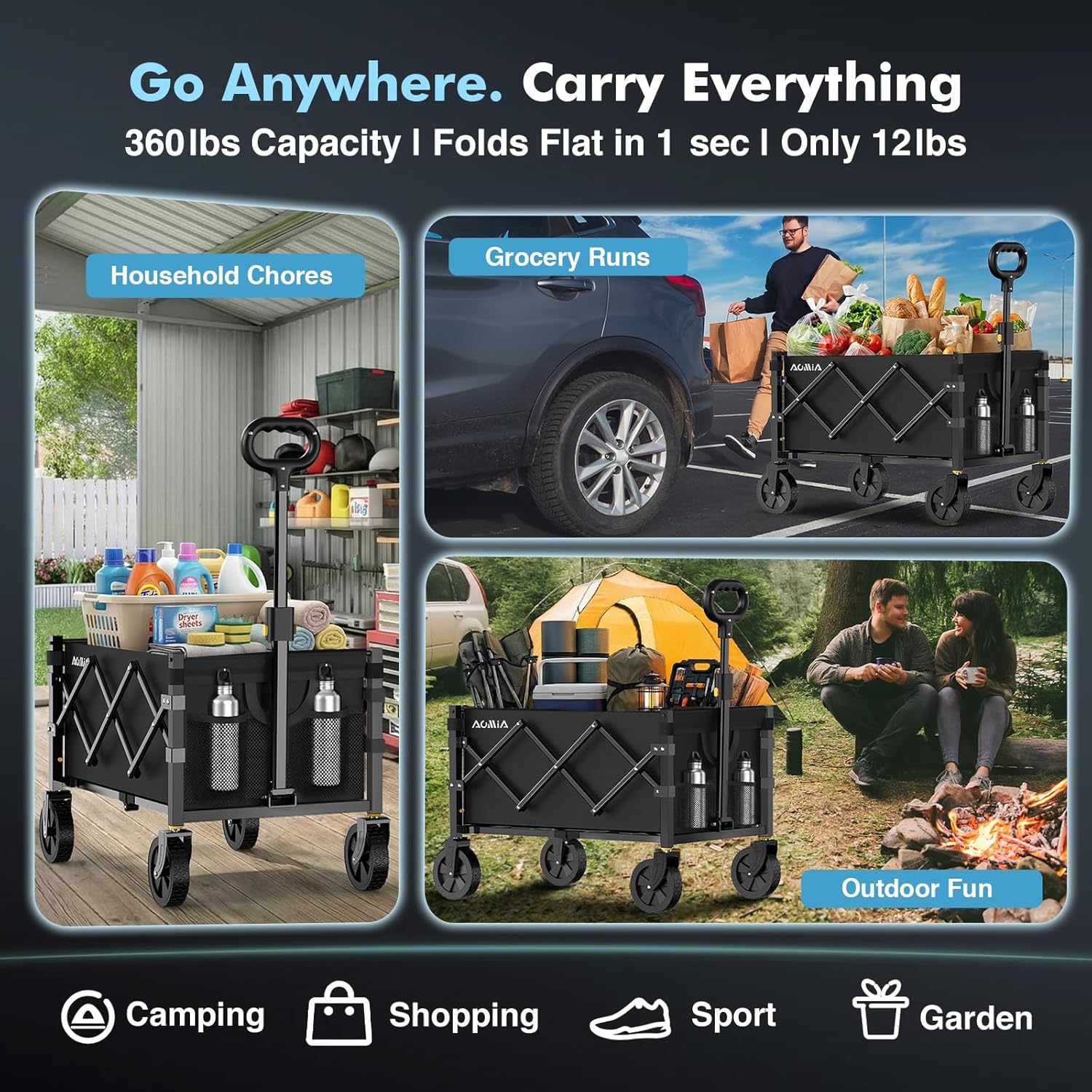 Collapsible Foldable Wagon with Wheels Heavy Duty Folding Wagons Carts