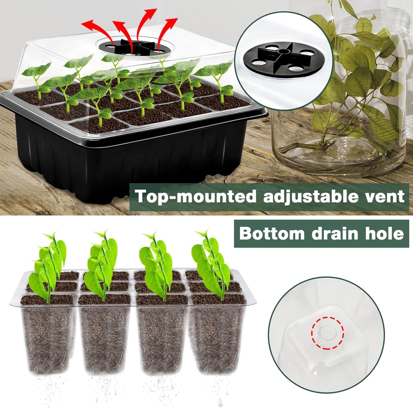 ZeeDix 6 Set Seed Starter Tray Kits, 6 Pack Seed Trays with 90 Pack Co