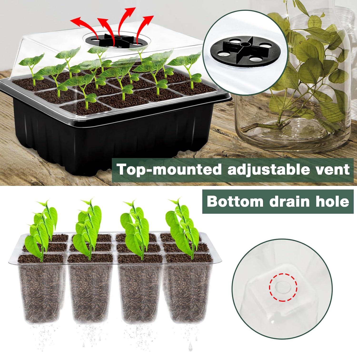 ZeeDix 6 Set Seed Starter Tray Kits, 6 Pack Seed Trays with 90 Pack Co