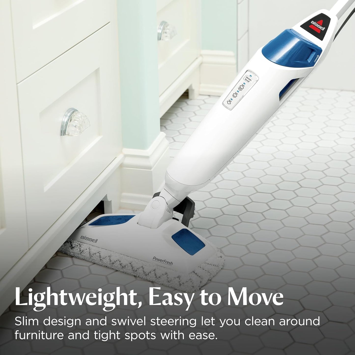 BISSELL Steam Mop 1940A PowerFresh Floor Steam Cleaner for Hard Wood & Tile with Natural Sanitization, Easy Scrubber, Variable Steam, 12” Cleaning Path