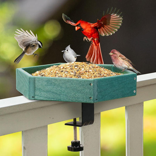 Kingsyard Clamp-On Deck Bird Feeder 11in Hexagon, Adjustable Balcony R